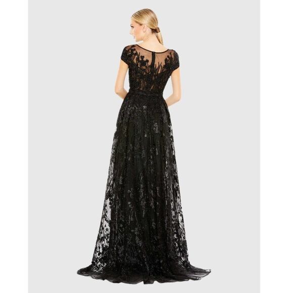 $798 Mac Duggal 20405 Size 24 Black Floral Embroidery Formal Gown Ballgown Dress - Picture 5 of 5